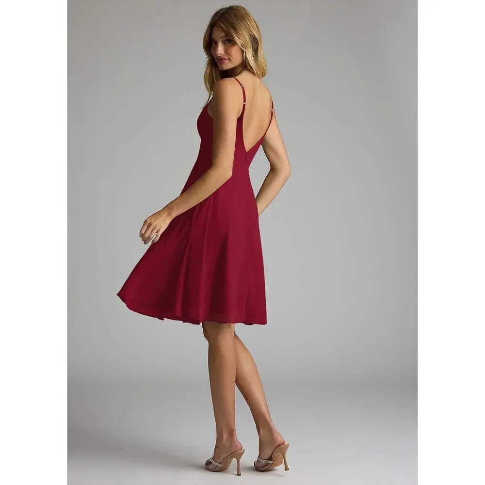 AZAZIE EMMY Flowy Pleated Chiffon Dress Women Size A6 Burgundy Midi $80 NWT​​​ - Picture 2 of 10